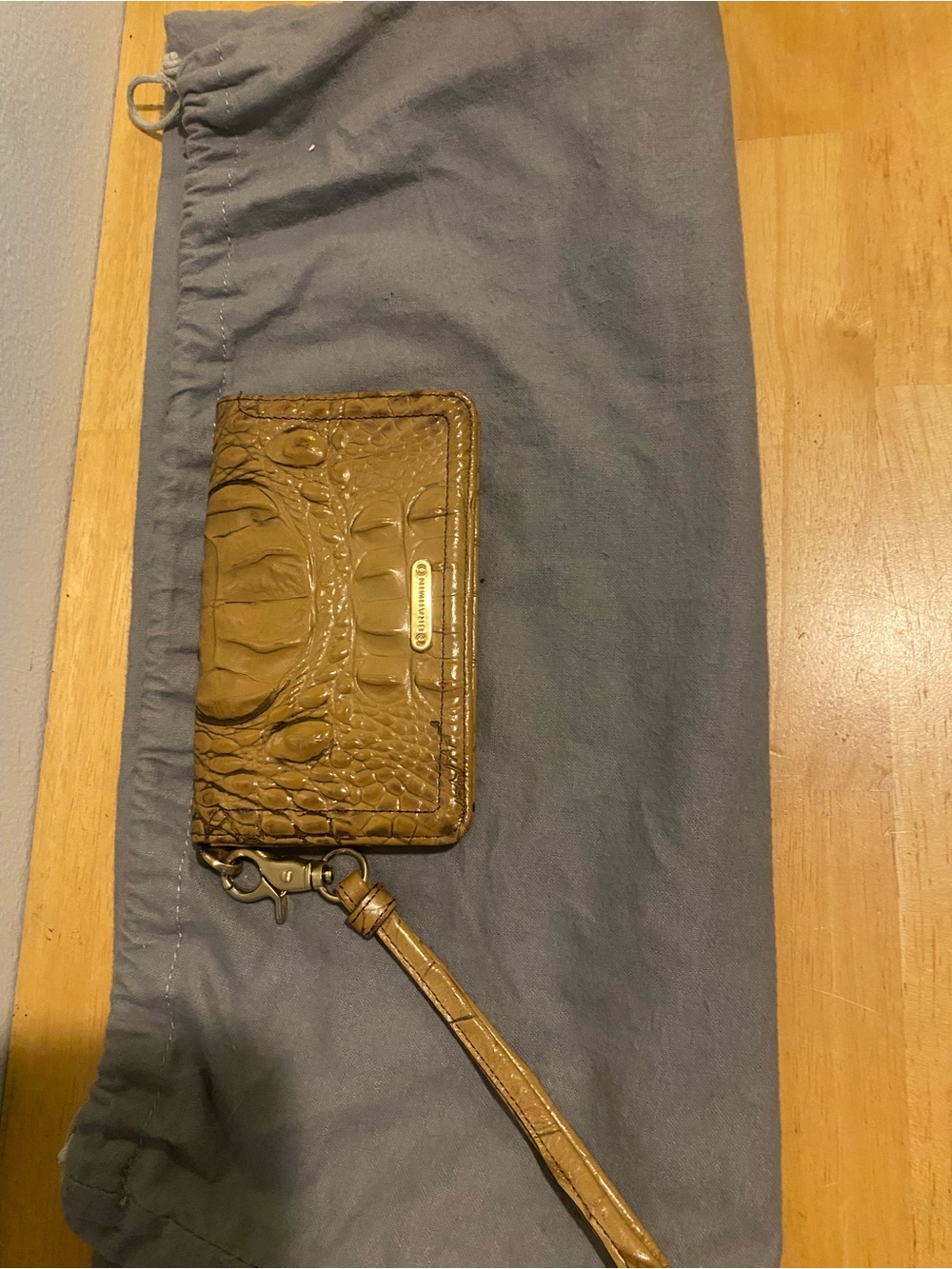 Brahmin Croc-Embossed Leather Card Holder Wristlet in Tan